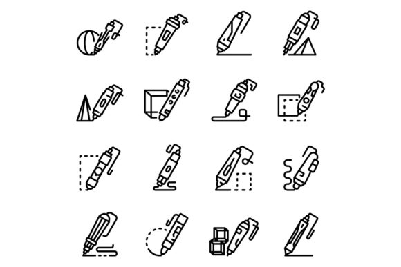 3d Pen Icons Set, Outline Style: The Modern Standard for Digital Visual Communication