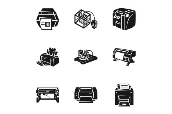 3d Printer Icon Set, Simple Style: A Practical Evaluation for Digital Design